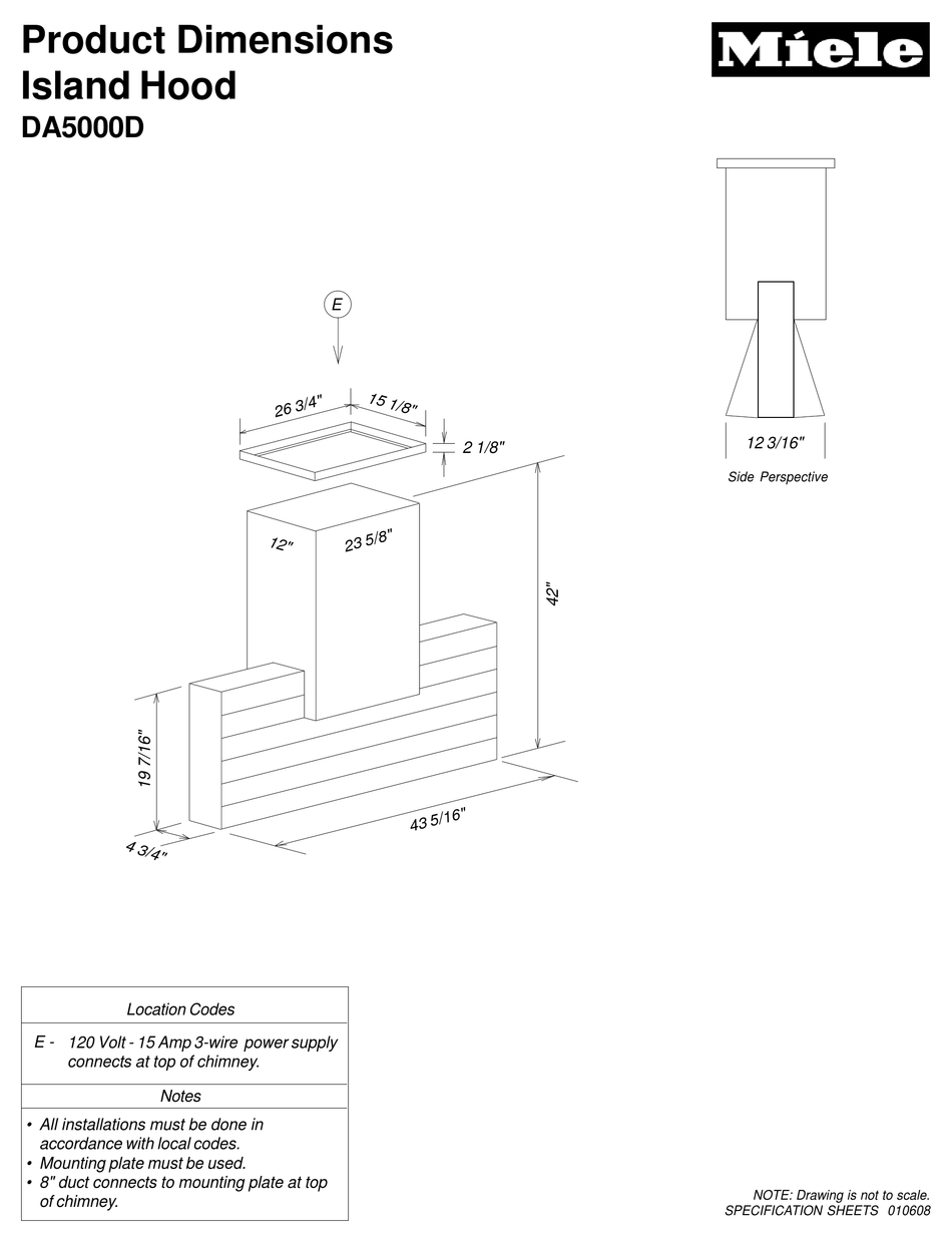 MIELE DA5000D VENTILATION HOOD PRODUCT DIMENSIONS ManualsLib