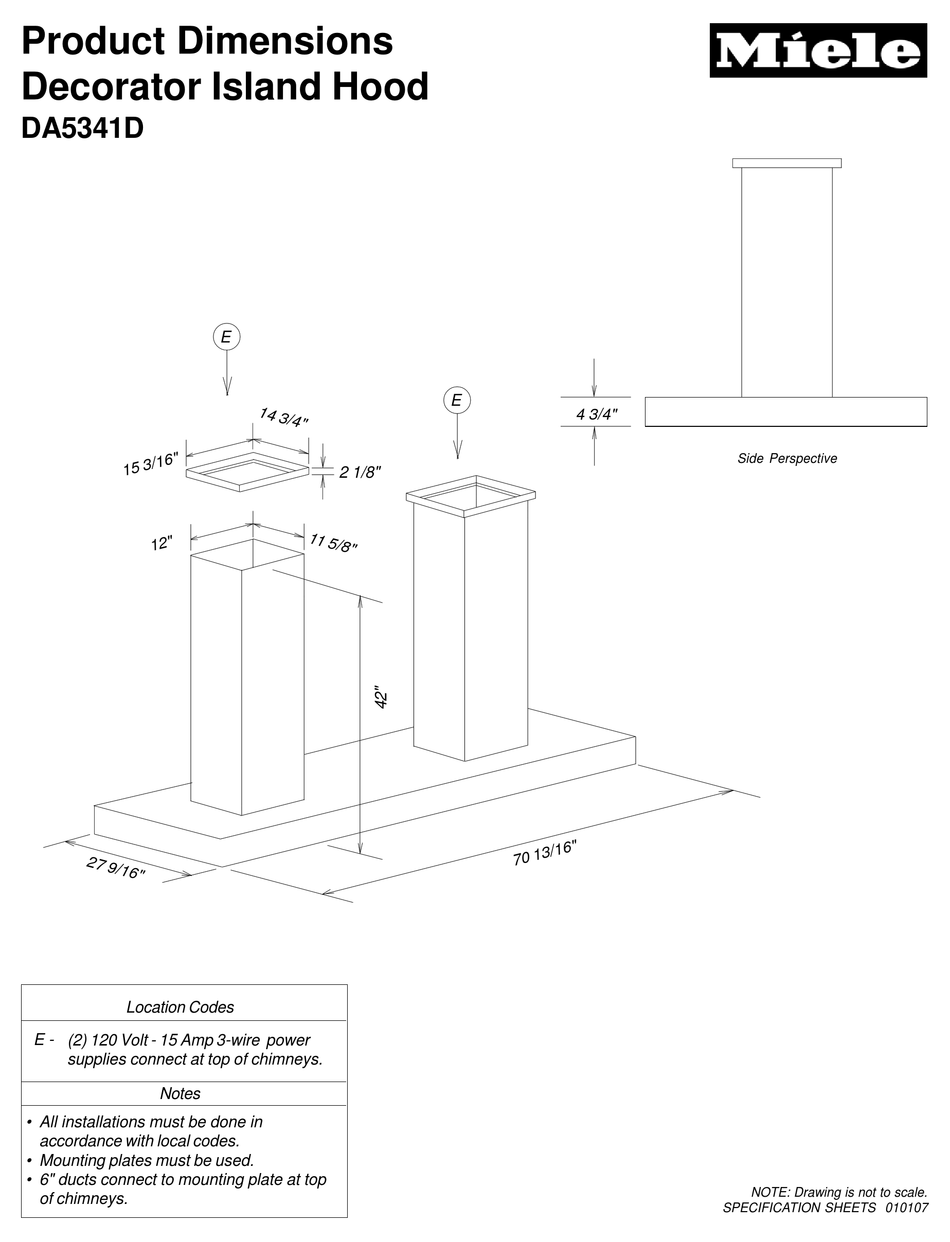 MIELE DA5341D VENTILATION HOOD PRODUCT DIMENSIONS ManualsLib