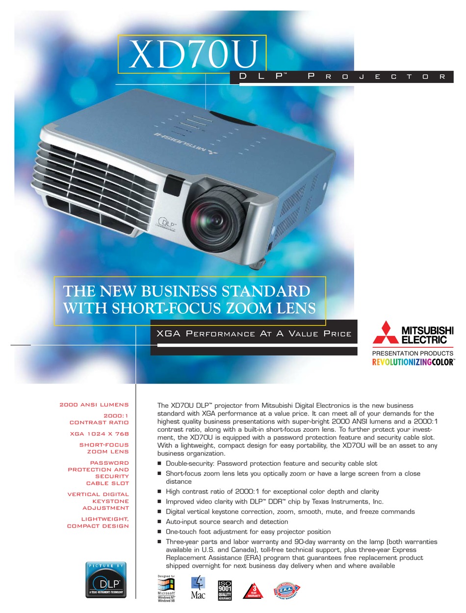 MITSUBISHI ELECTRIC XD70U BROCHURE & SPECS Pdf Download | ManualsLib