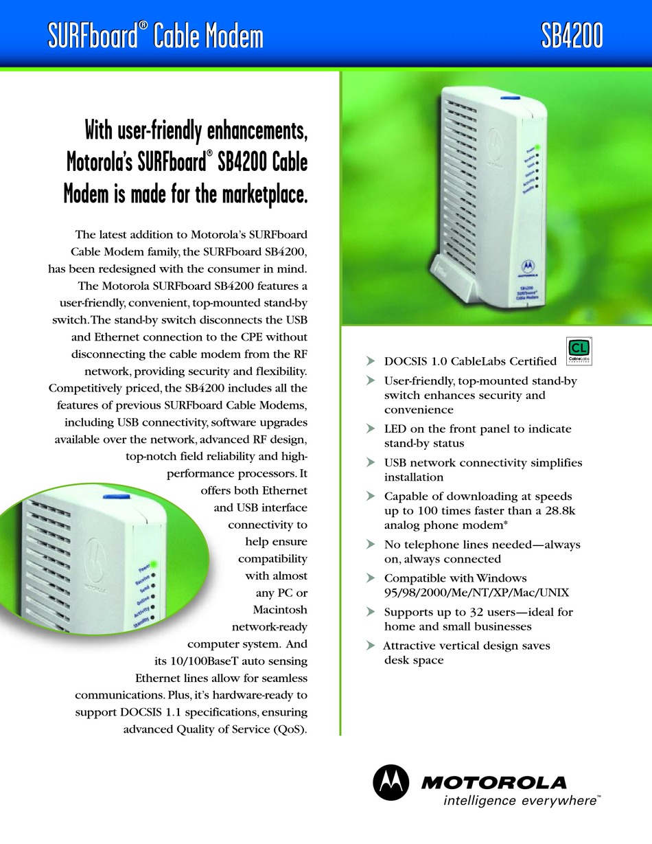 sb4200 surfboard cable modem motorola