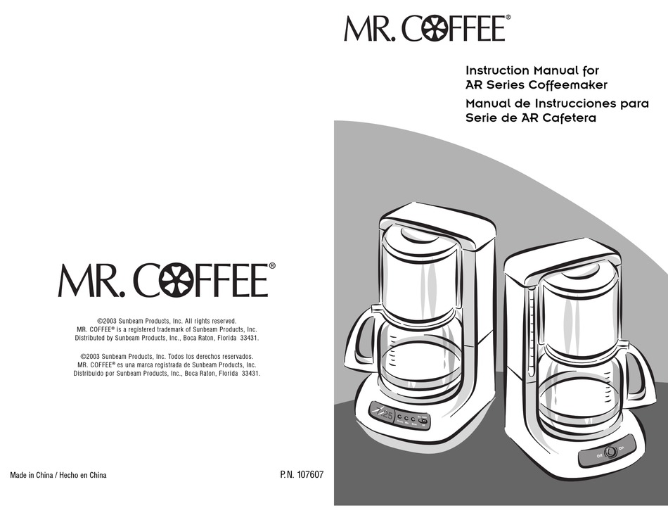 MR. COFFEE AR10 COFFEE MAKER INSTRUCTION MANUAL ManualsLib