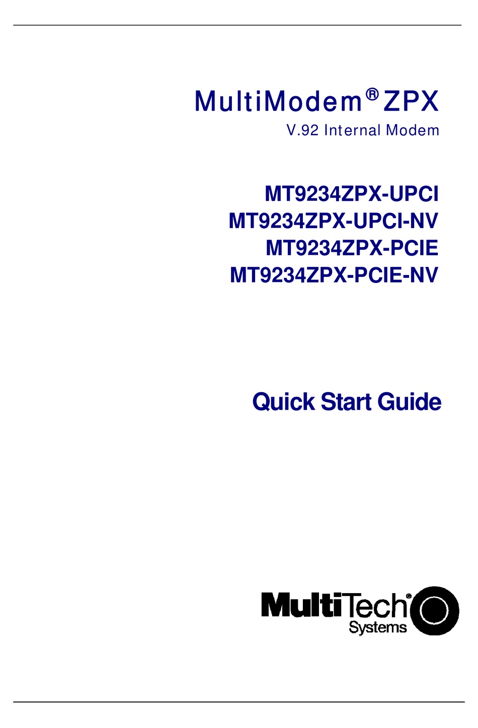 MULTITECH MULTIMODEM MT9234ZPXPCIE MODEM QUICK START MANUAL ManualsLib