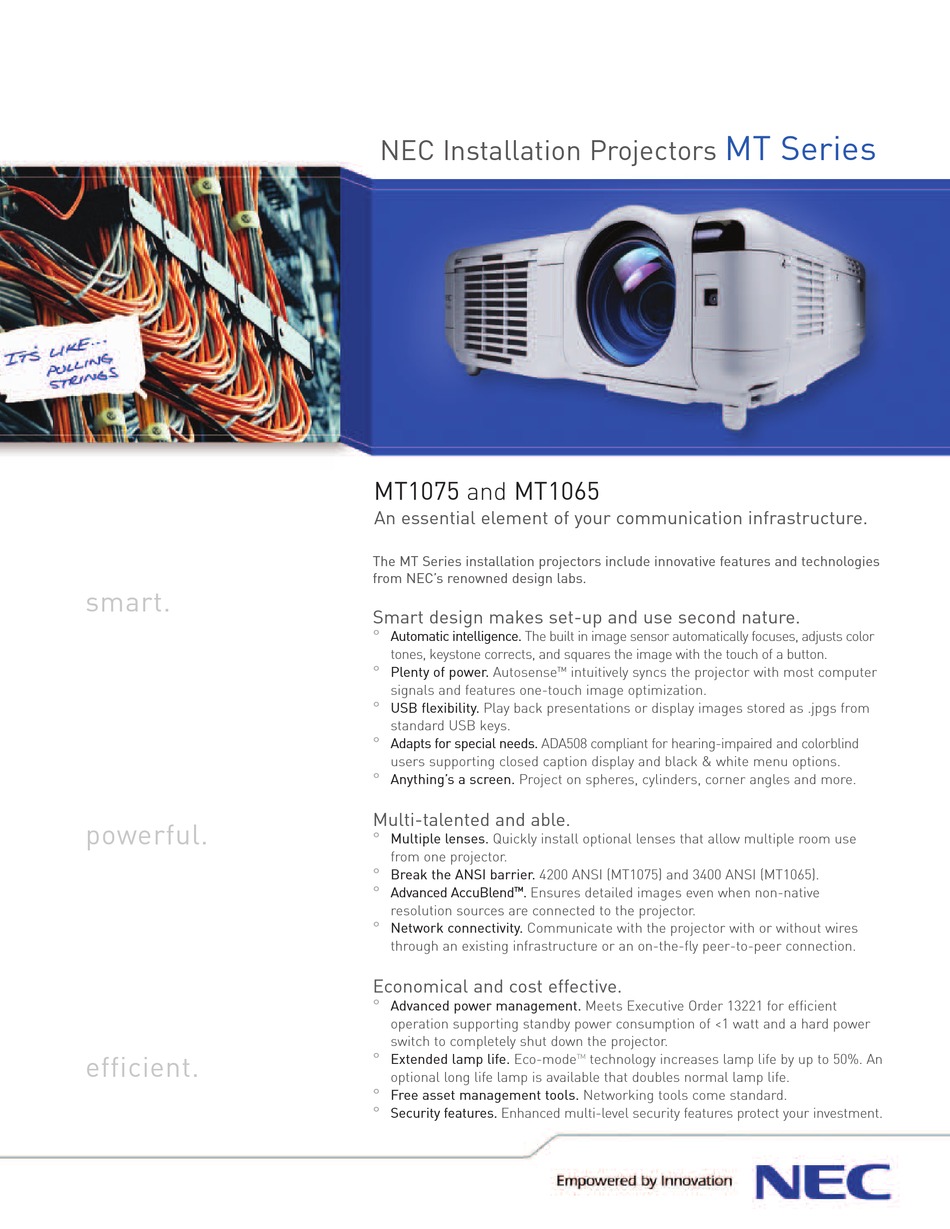 NEC MT1065 PROJECTOR SPECIFICATIONS 