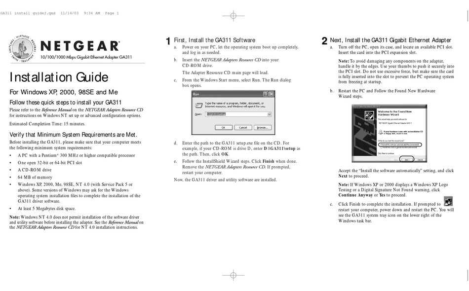 NETGEAR GA311 ADAPTER INSTALLATION MANUAL ManualsLib