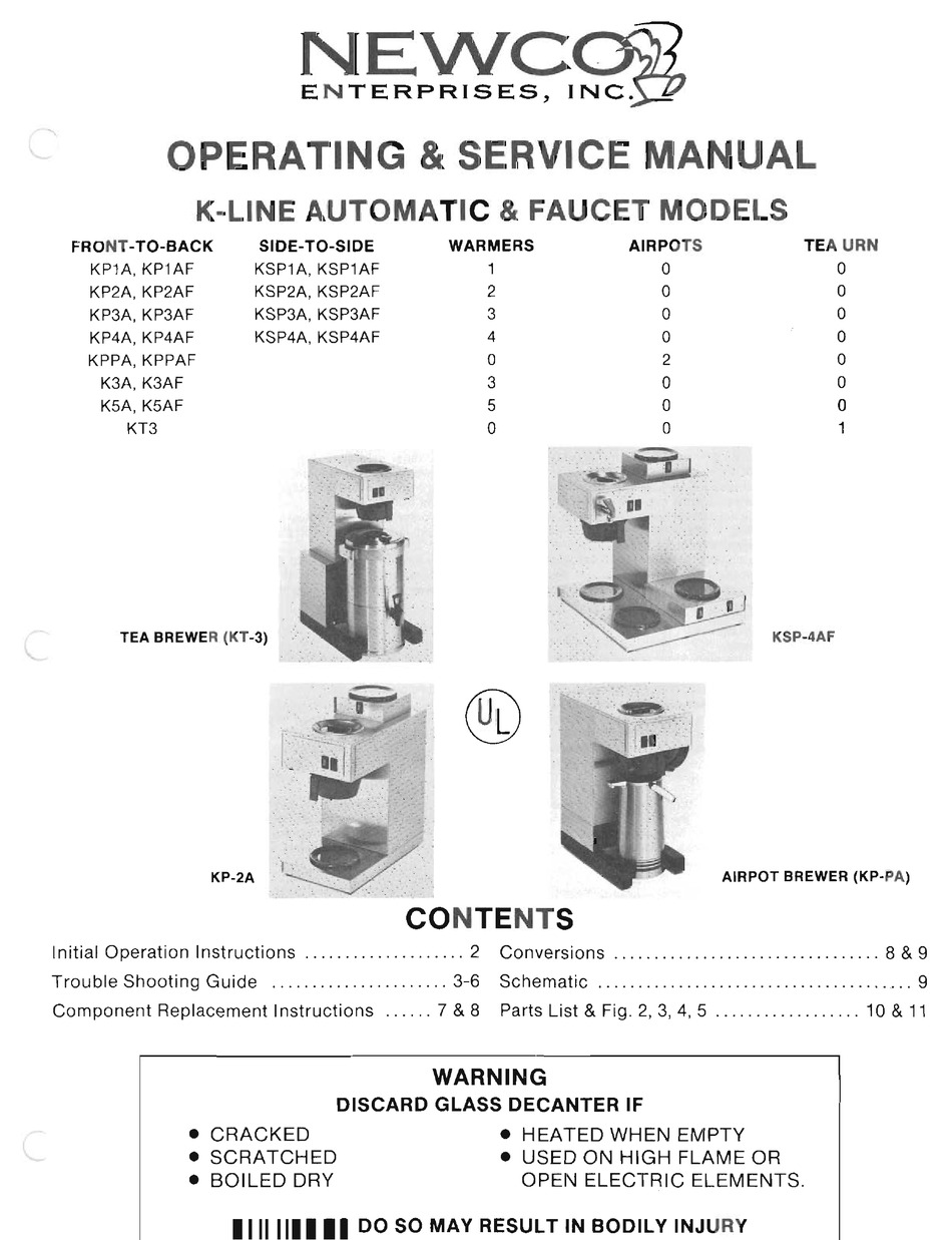 NEWCO K3A COFFEE MAKER OPERATING & SERVICE MANUAL ManualsLib