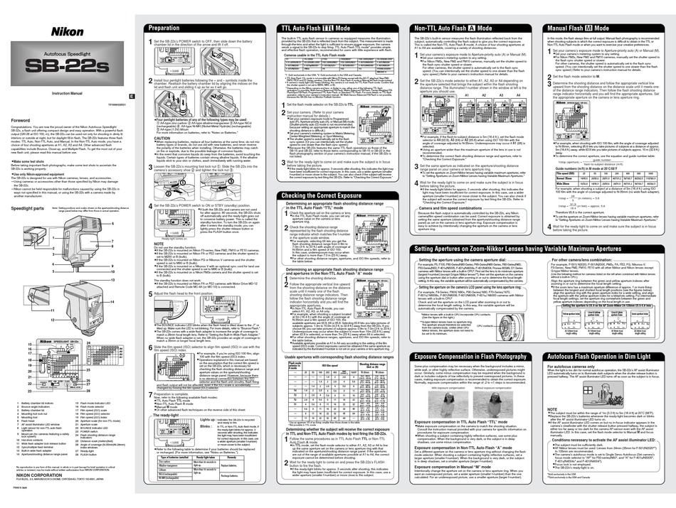 Nikon Sb 22s Instruction Manual Pdf Download Manualslib