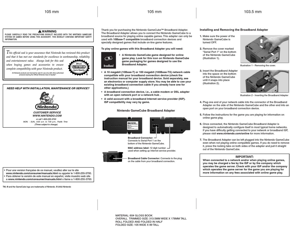 NINTENDO GAMECUBE BROADBAND ADAPTER ADAPTER INSTRUCTION MANUAL | ManualsLib