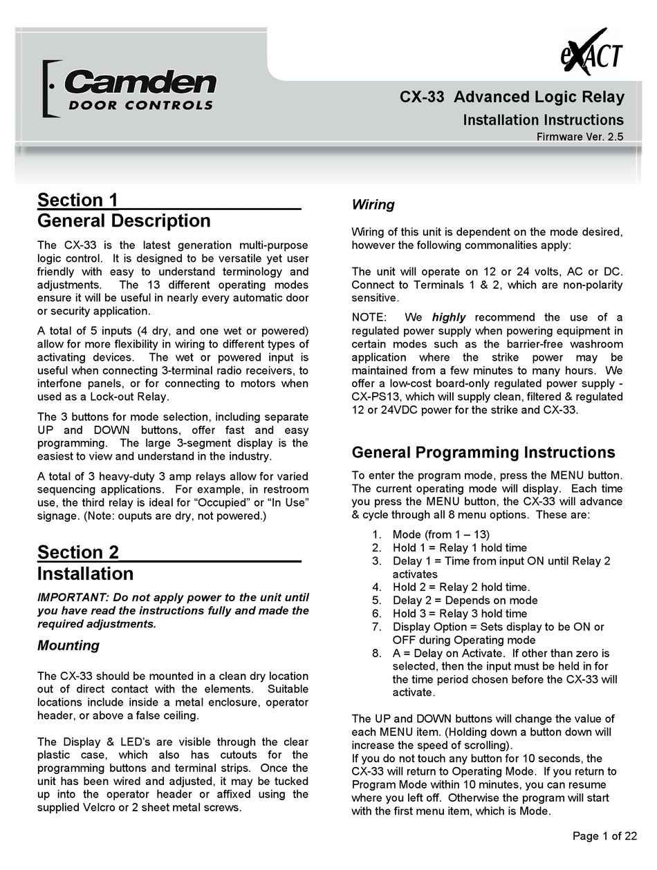 CAMDEN CX33 INSTALLATION INSTRUCTIONS MANUAL Pdf Download ManualsLib