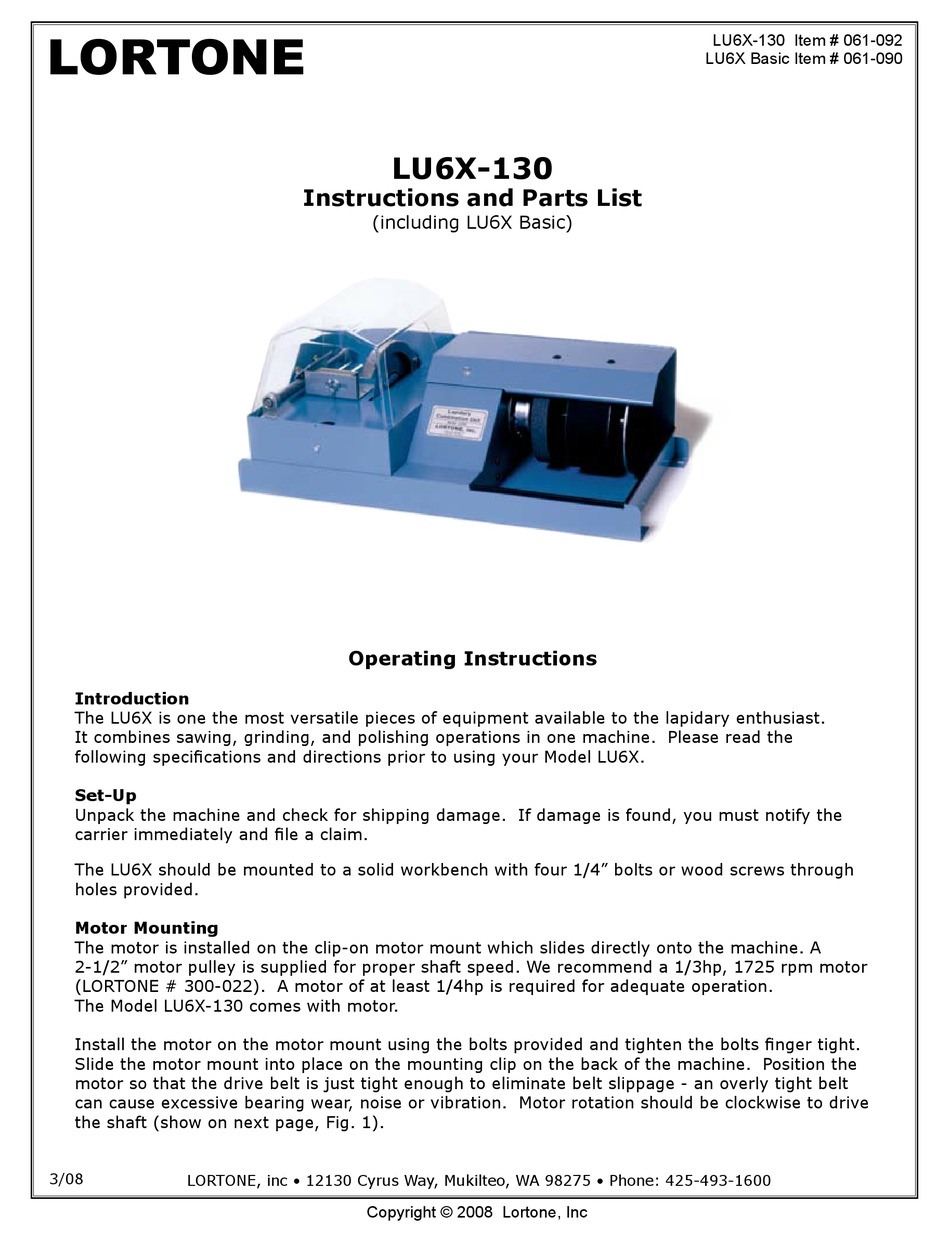 LORTONE LU6X130 INSTRUCTIONS AND PARTS LIST Pdf Download ManualsLib