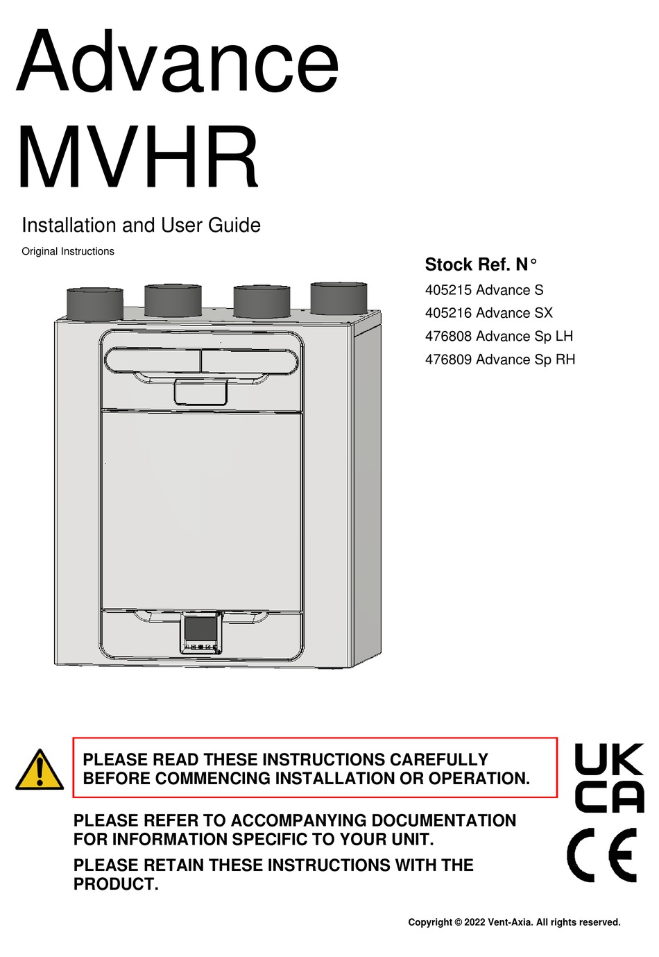 VENT-AXIA ADVANCE S INSTALLATION AND USER MANUAL Pdf Download | ManualsLib