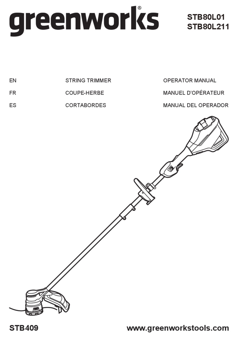 GREENWORKS STB409 OPERATOR