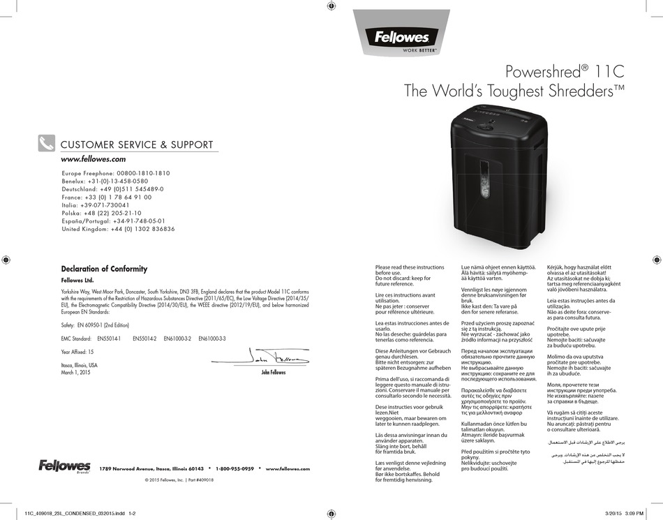 FELLOWES POWERSHRED 11C MANUAL Pdf Download ManualsLib