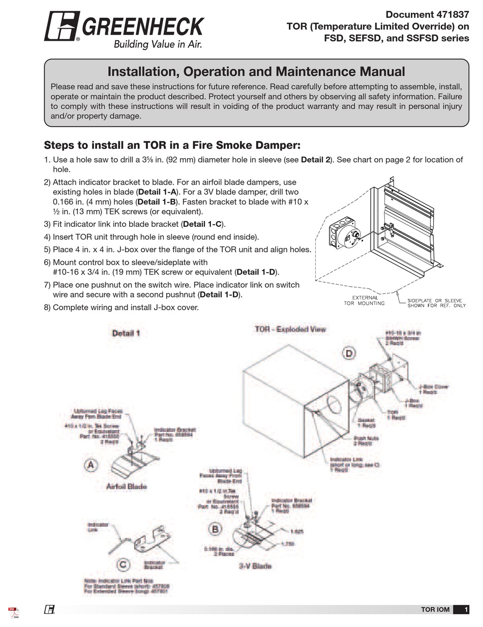 GREENHECK FSD SERIES INSTALLATION, OPERATION AND MAINTENANCE MANUAL Pdf ...