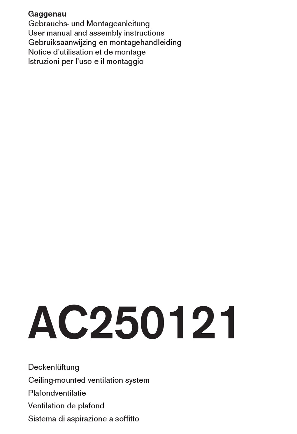 GAGGENAU AC250121 USER MANUAL AND ASSEMBLY INSTRUCTIONS Pdf Download