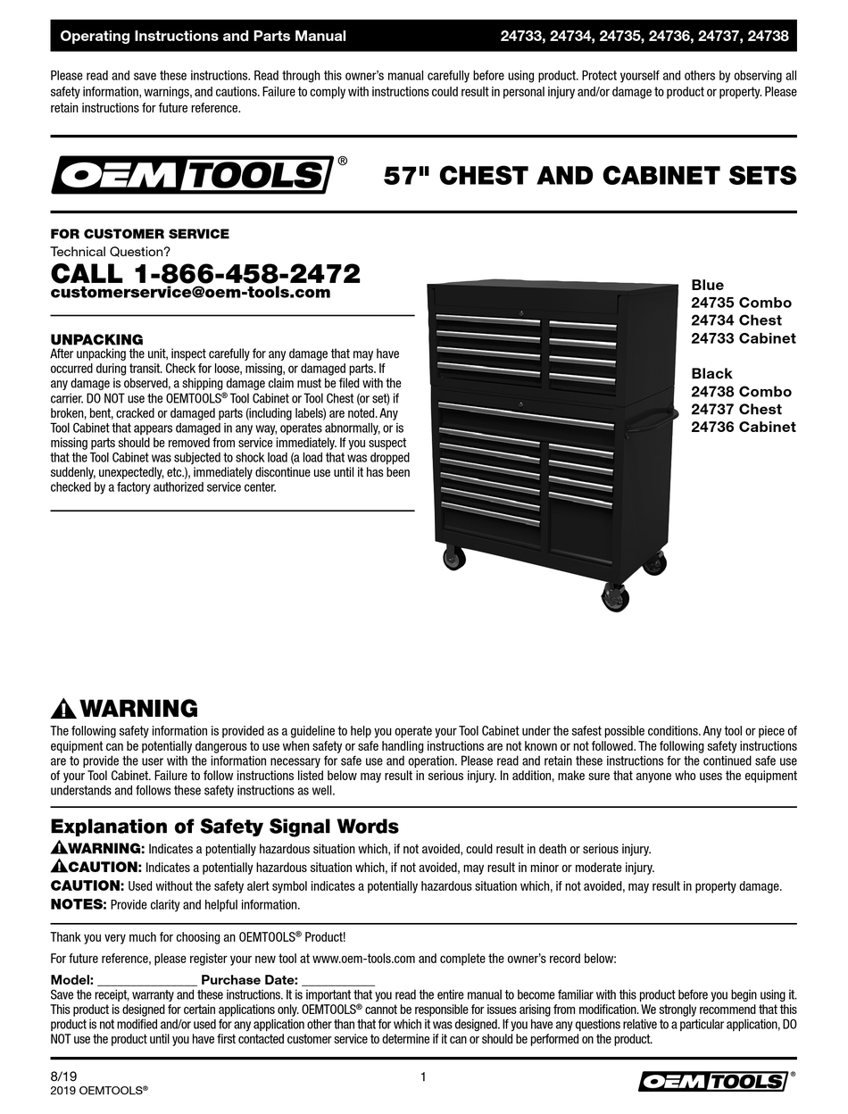 OEM TOOLS 24733 OPERATING INSTRUCTIONS AND PARTS MANUAL Pdf Download