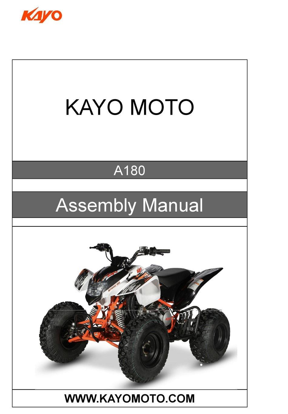 KAYO MOTO A180 ASSEMBLY MANUAL Pdf Download ManualsLib
