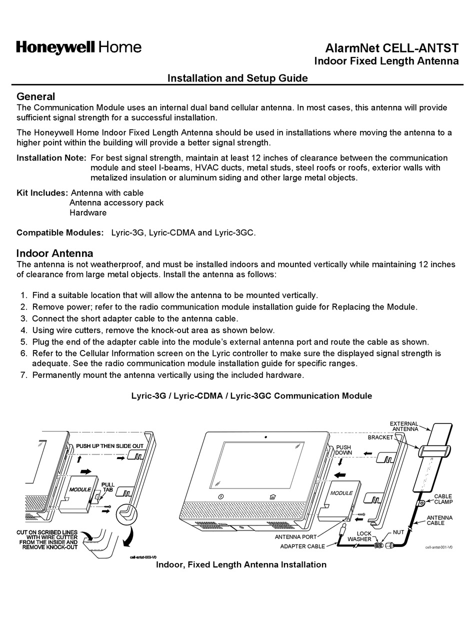 HONEYWELL HOME CELLANTST INSTALLATION AND SETUP MANUAL Pdf