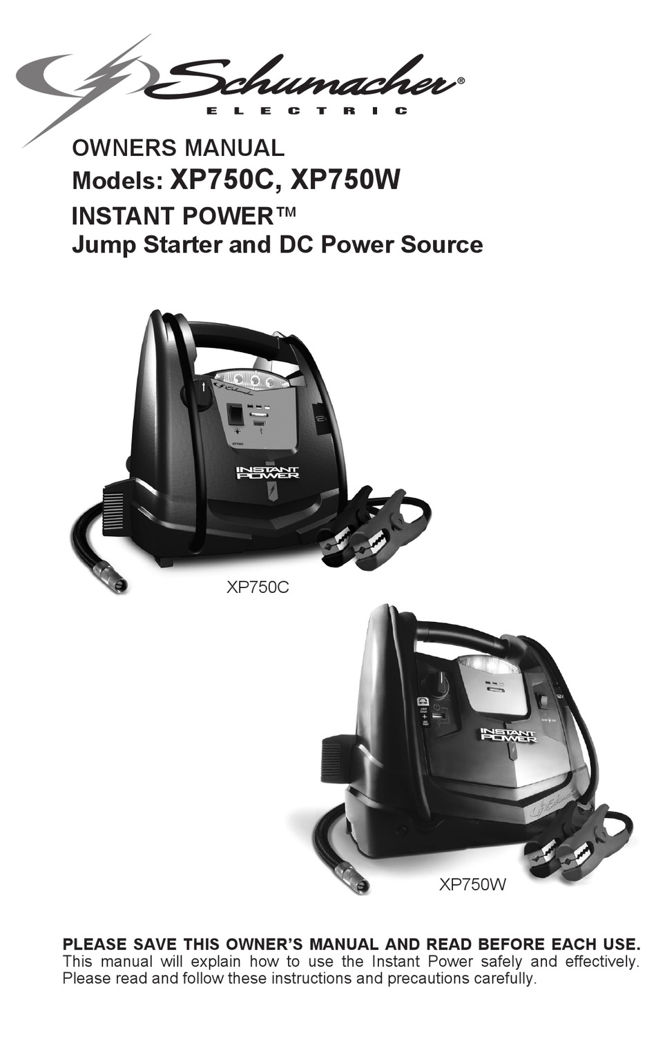 SCHUMACHER ELECTRIC INSTANT POWER XP750C OWNER