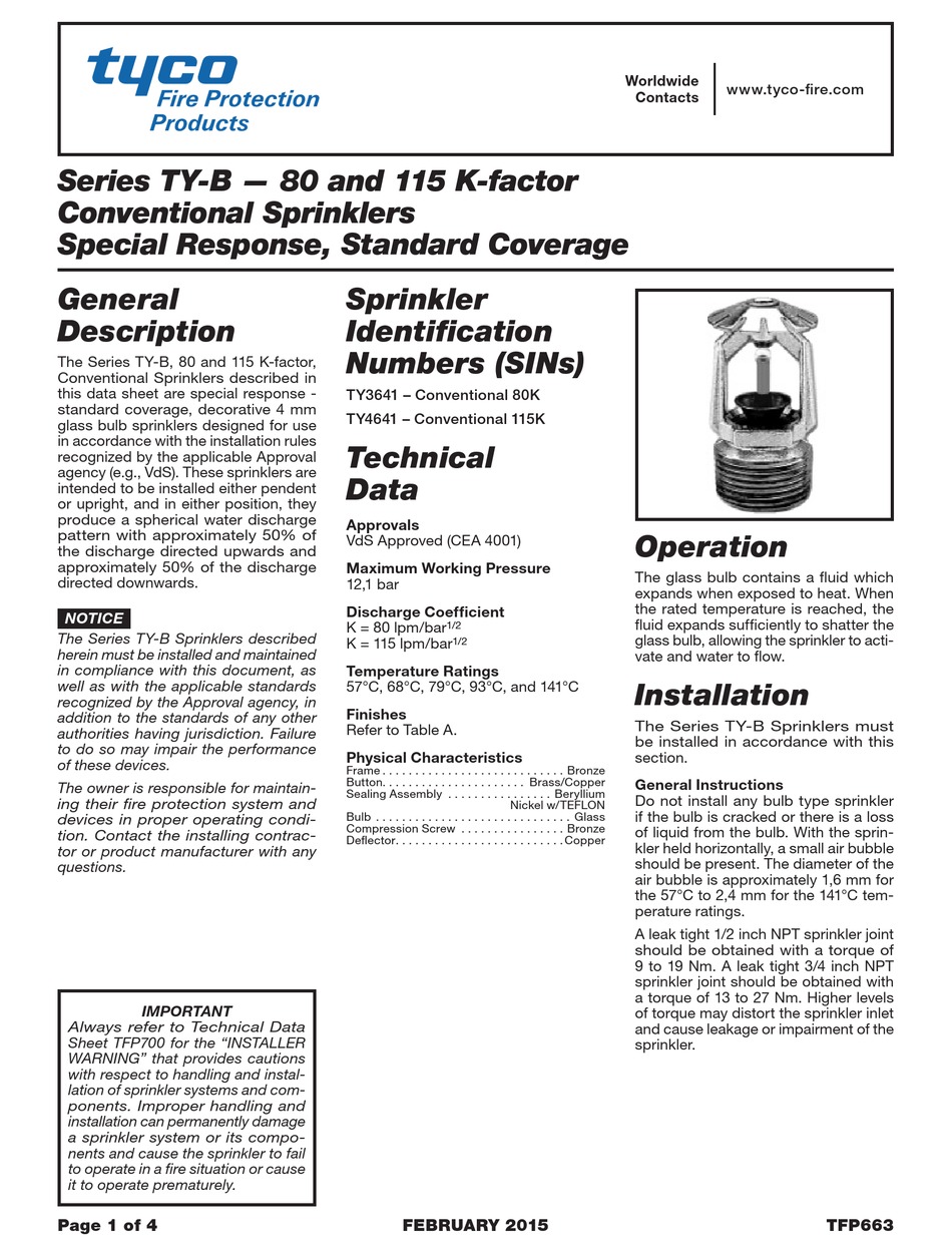 TYCO TY-B SERIES INSTRUCTIONS Pdf Download | ManualsLib