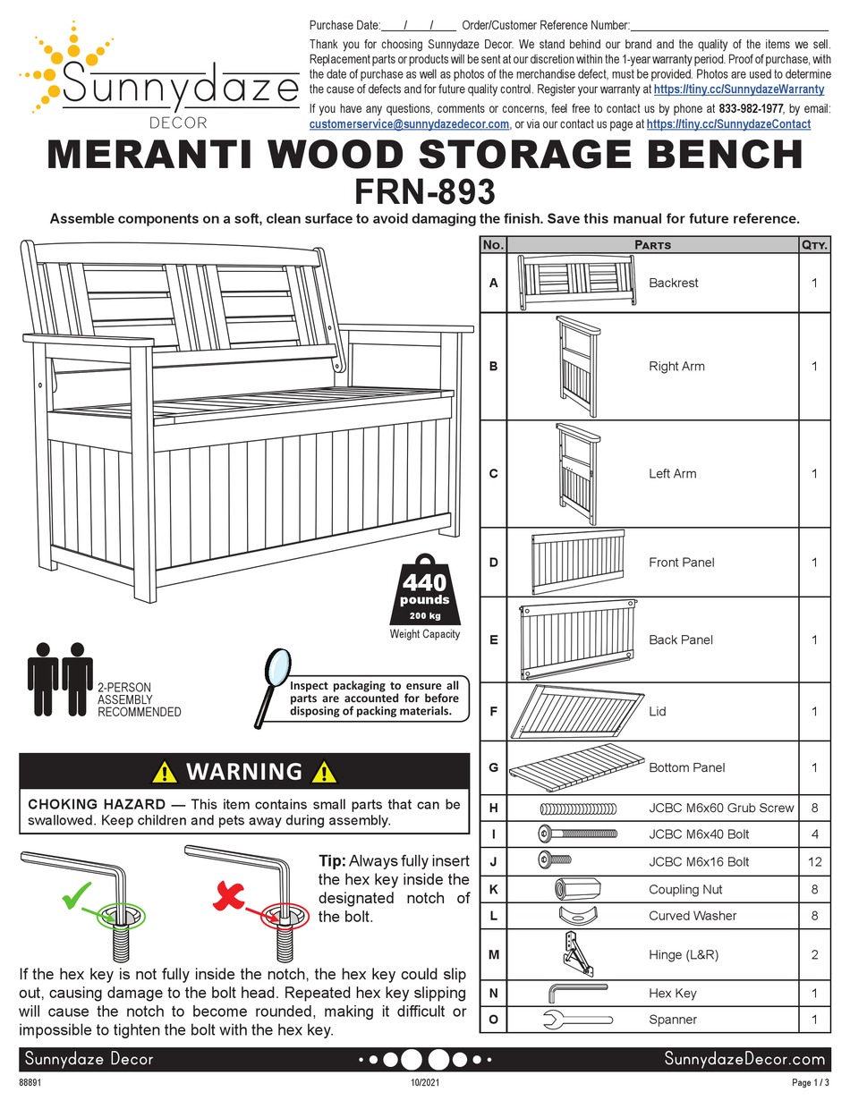 SUNNYDAZE DECOR MERANTI FRN893 ASSEMBLY INSTRUCTIONS Pdf Download