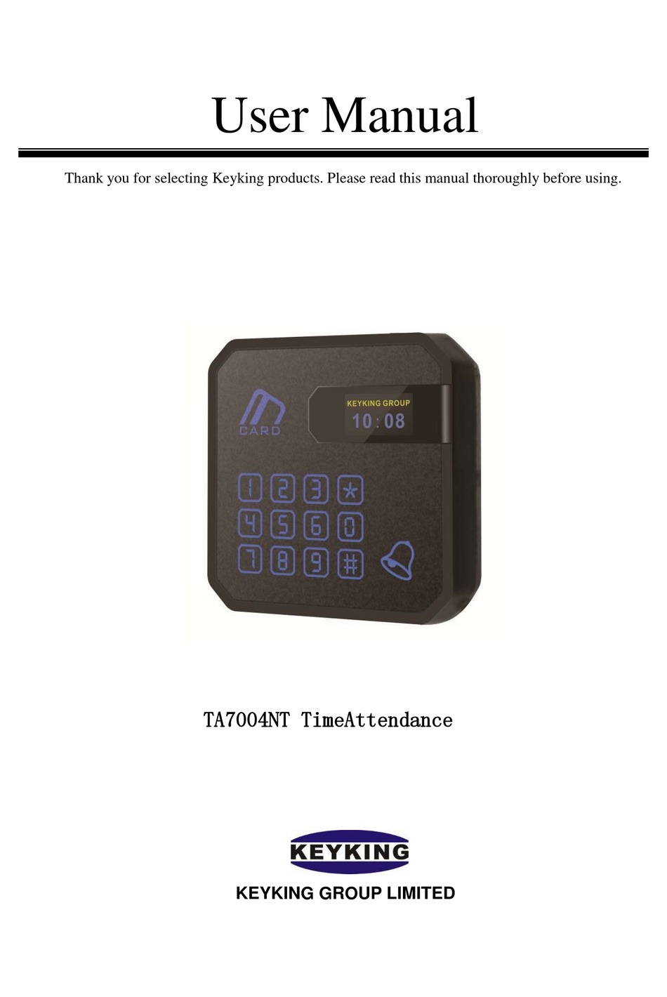 KEYKING TIMEATTENDANCE TA7004NT USER MANUAL Pdf Download | ManualsLib