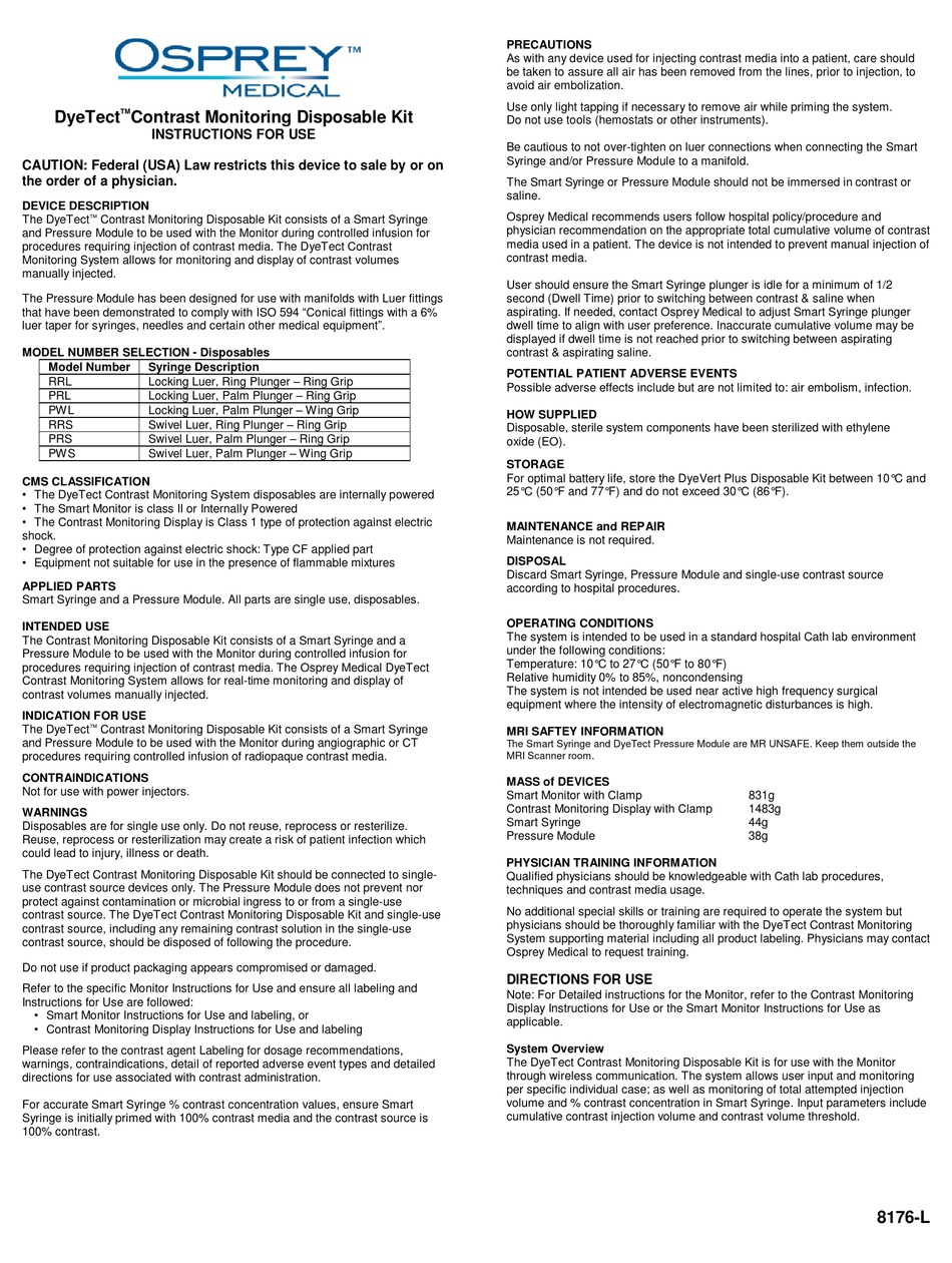 OSPREY MEDICAL DYETECT RRL INSTRUCTIONS FOR USE Pdf Download ManualsLib