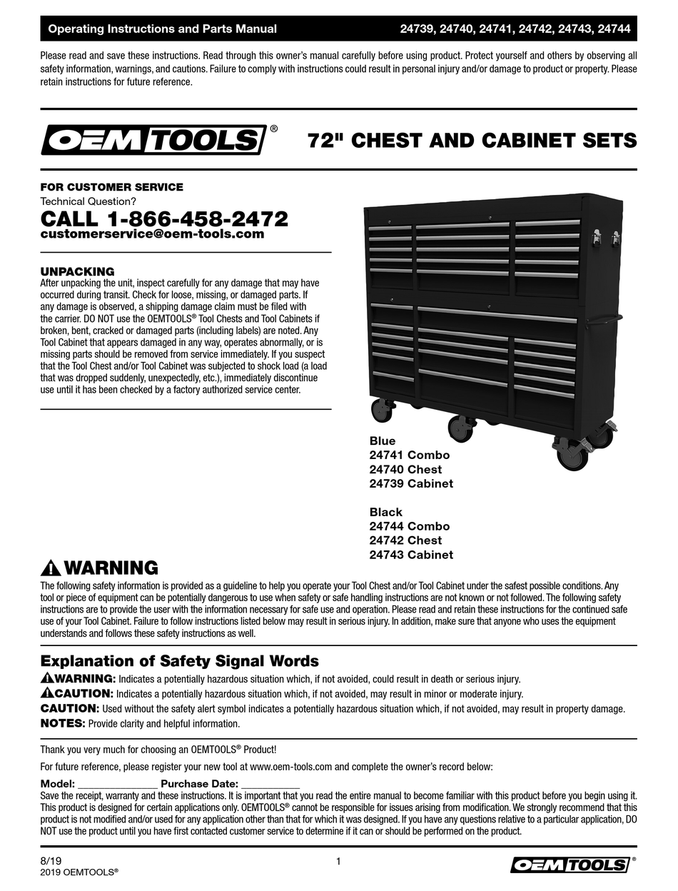 OEM TOOLS 24739 OPERATING INSTRUCTIONS AND PARTS MANUAL Pdf Download