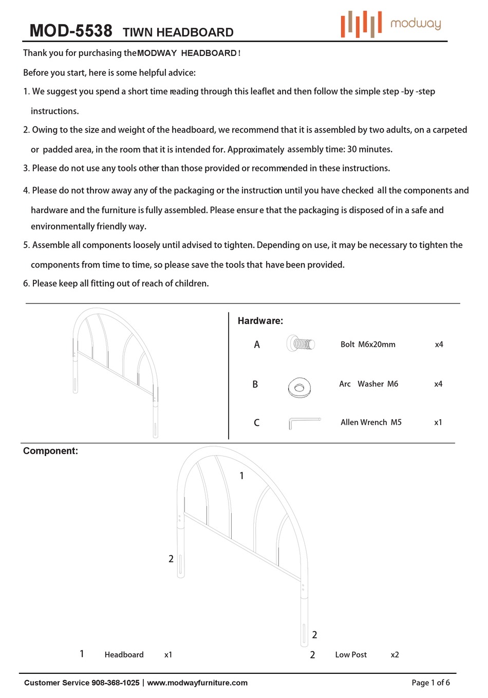 MODWAY MOD5538 ASSEMBLY INSTRUCTIONS MANUAL Pdf Download ManualsLib