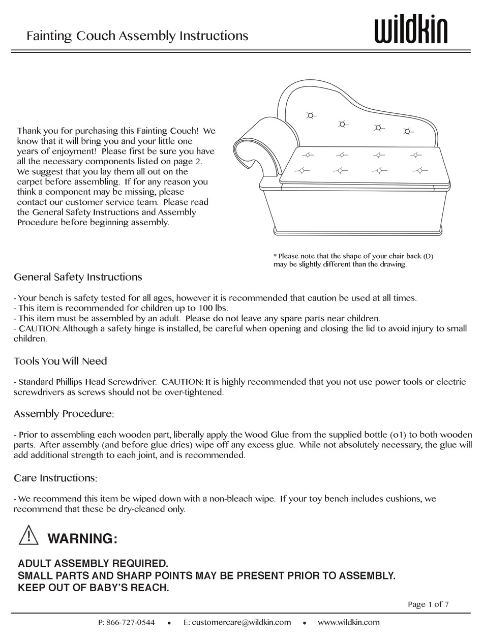 WILDKIN FAINTING COUCH ASSEMBLY INSTRUCTIONS MANUAL Pdf Download