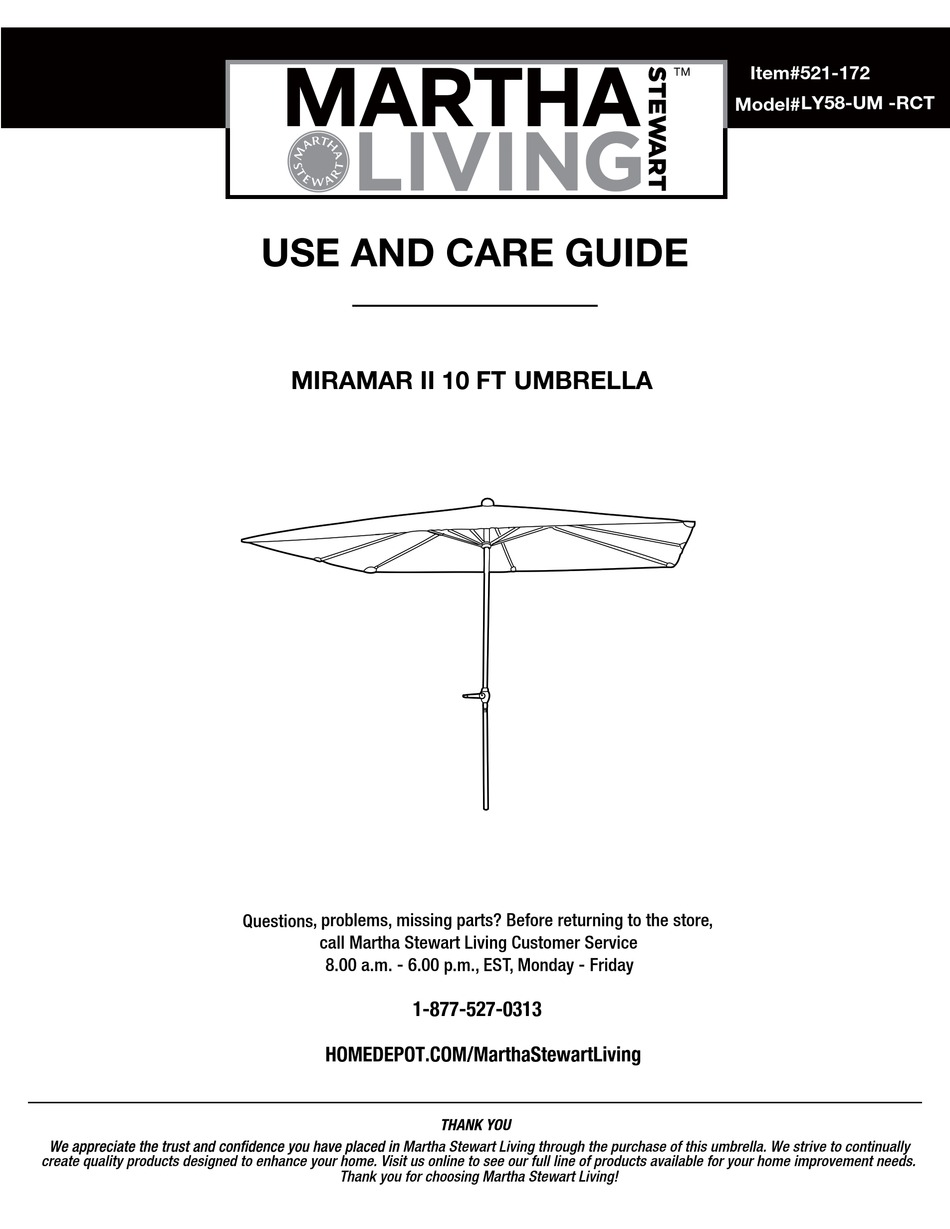 MARTHA STEWART LIVING MIRAMAR II LY58UM RCT USE AND CARE MANUAL Pdf