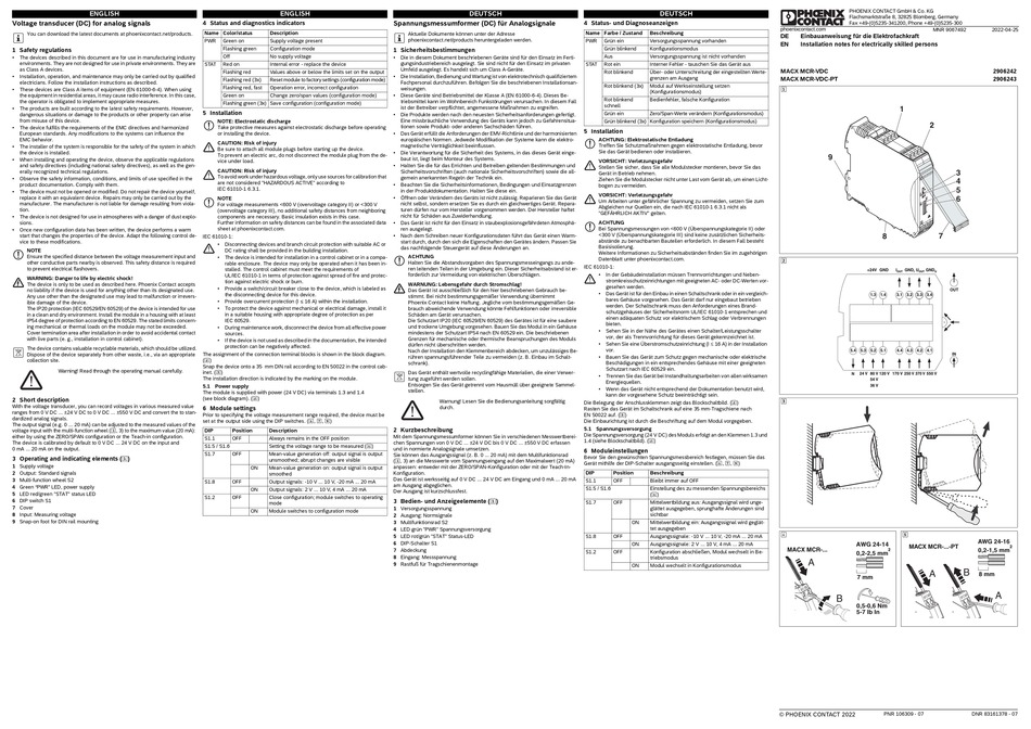 PHOENIX CONTACT MACX MCRVDC INSTALLATION NOTES Pdf Download ManualsLib