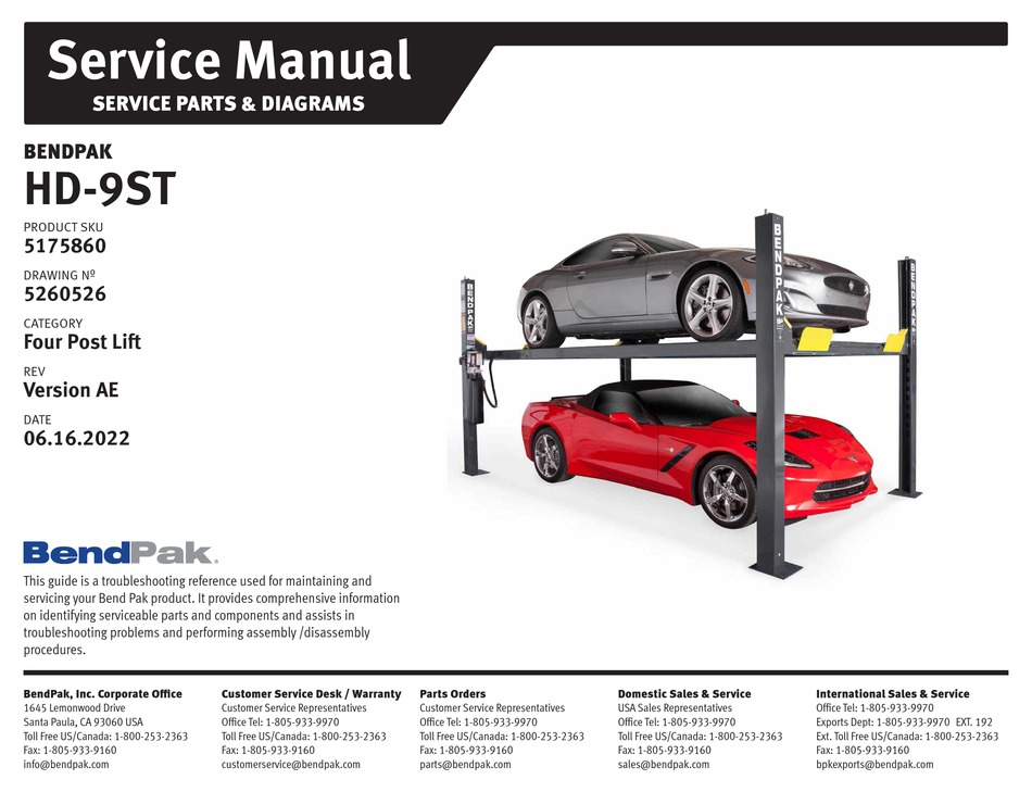 BENDPAK HD9ST SERVICE MANUAL Pdf Download ManualsLib