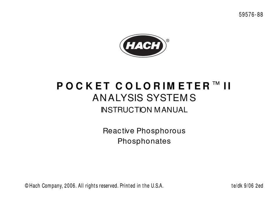 HACH POCKET COLORIMETER II INSTRUCTION MANUAL Pdf Download ManualsLib