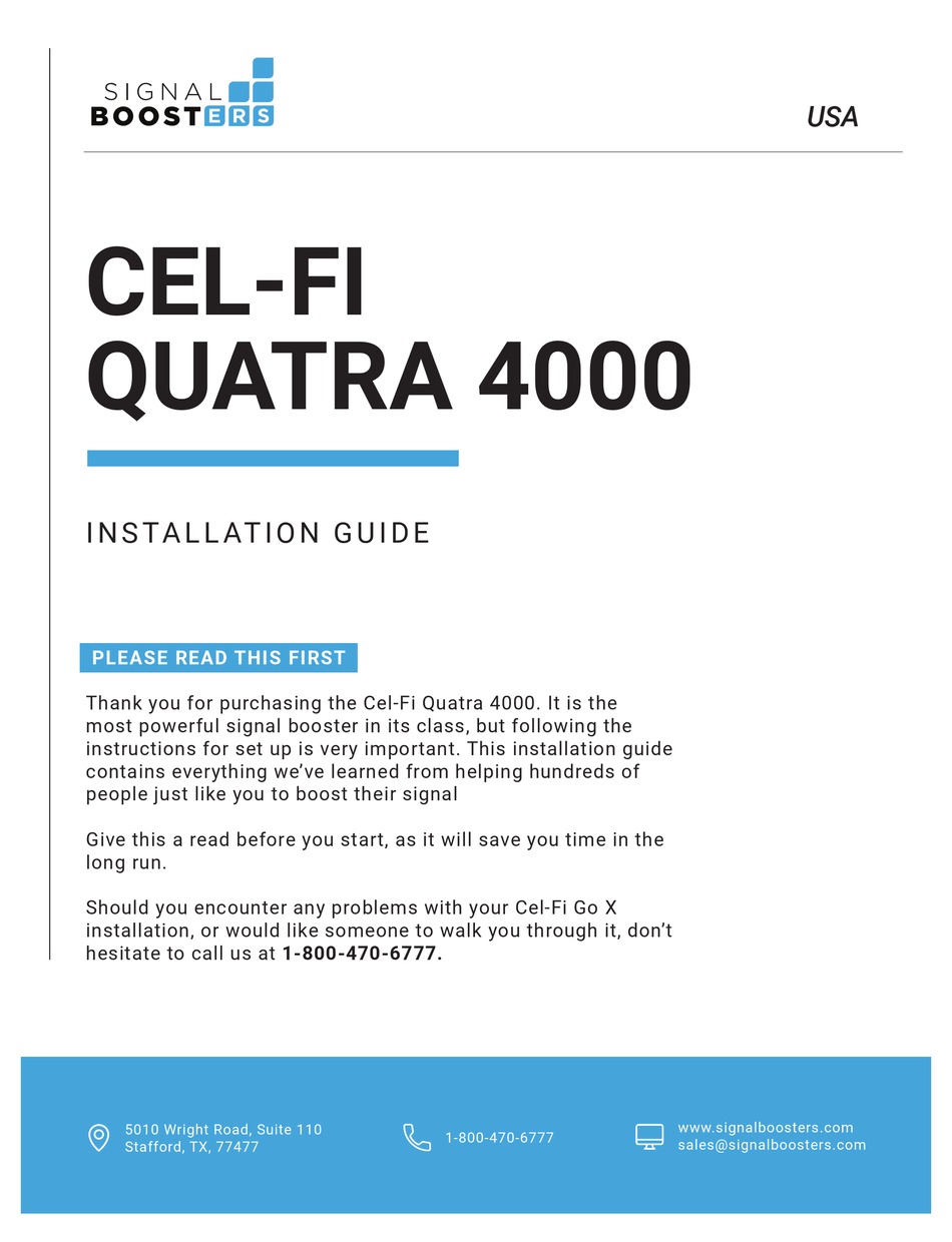 SIGNAL BOOSTER CELFI QUATRA 4000 INSTALLATION MANUAL Pdf Download