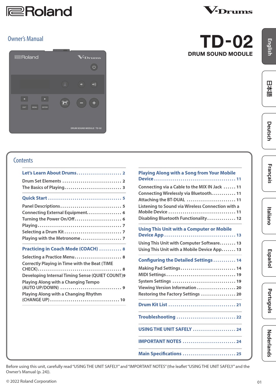 ROLAND VDRUMS TD02 OWNER'S MANUAL Pdf Download ManualsLib