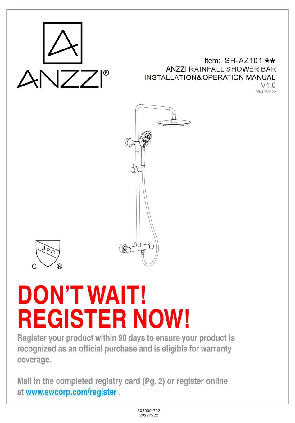 ANZZI SHAZ101 SERIES INSTALLATION & OPERATION MANUAL Pdf Download