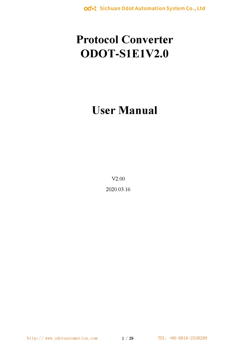 ODOT S1E1V2.0 USER MANUAL Pdf Download ManualsLib