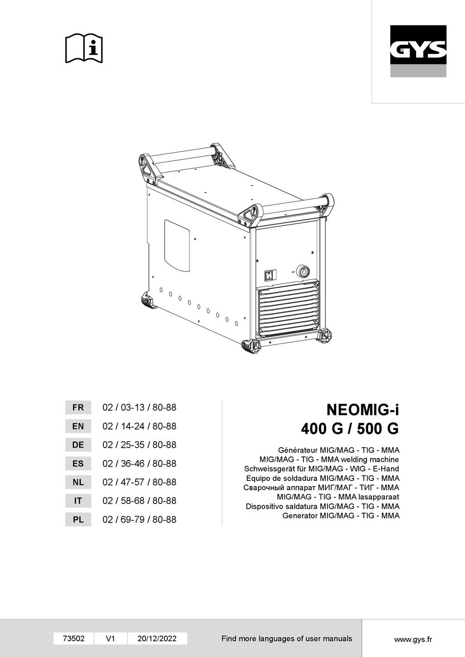 GYS NEOMIGI 400 G MANUAL Pdf Download ManualsLib