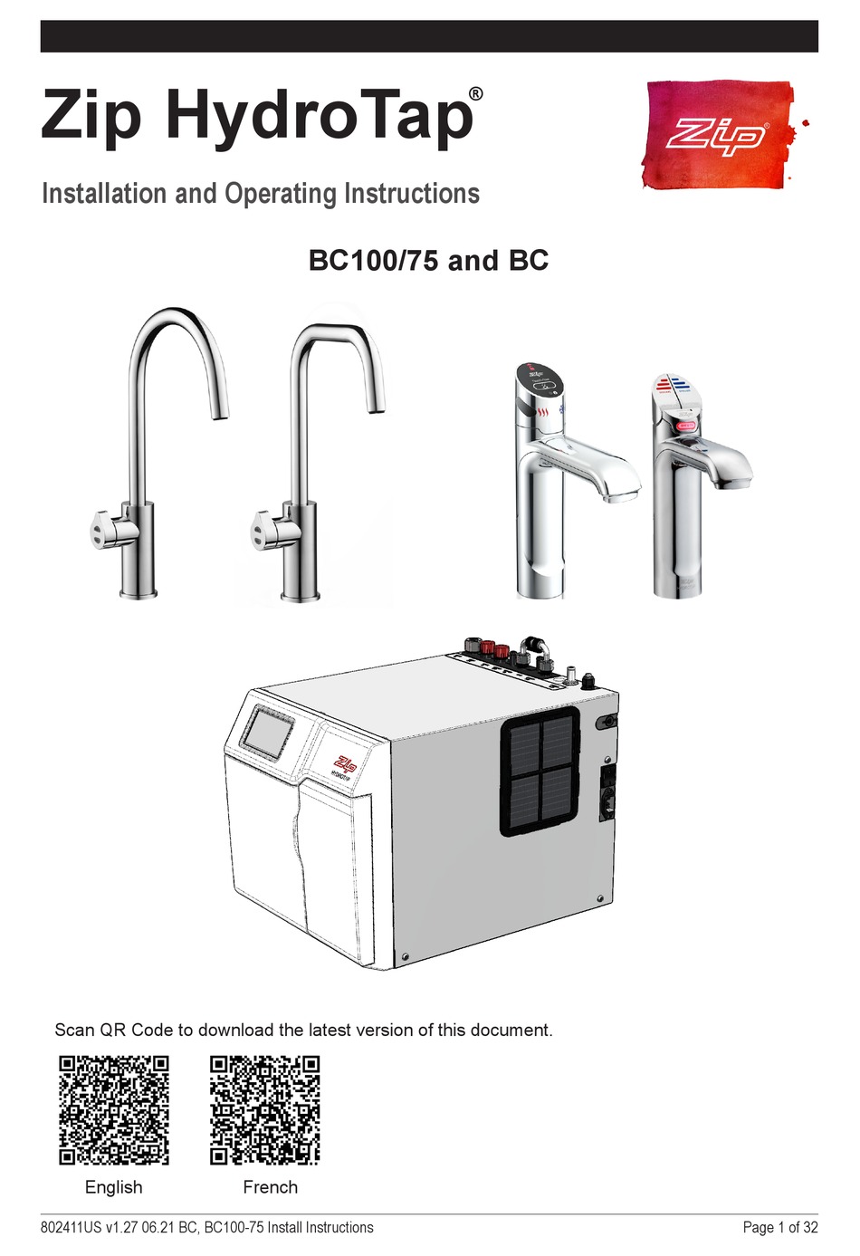 ZIP HYDROTAP BC100/75 OPERATING INSTRUCTIONS MANUAL Pdf Download