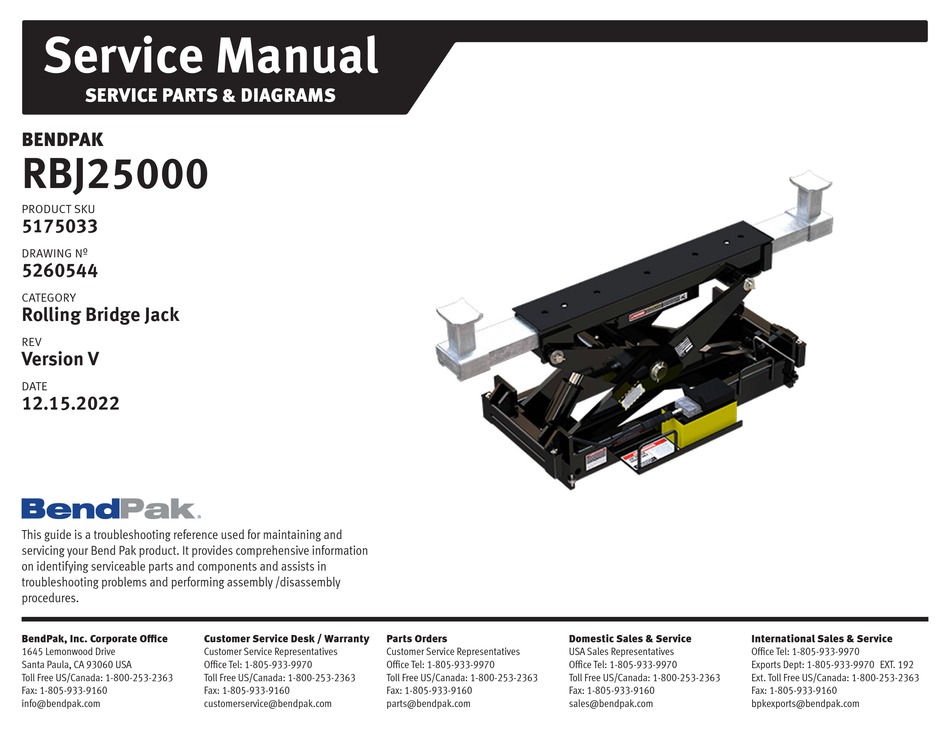 BENDPAK RBJ25000 SERVICE MANUAL Pdf Download ManualsLib