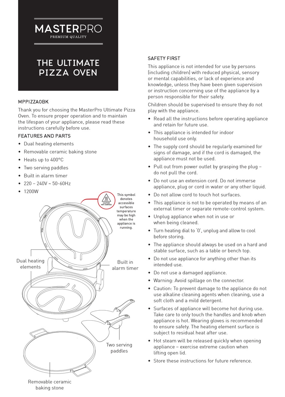 Masterpro Ultimate Pizza Oven Manual Pdf Download Manualslib