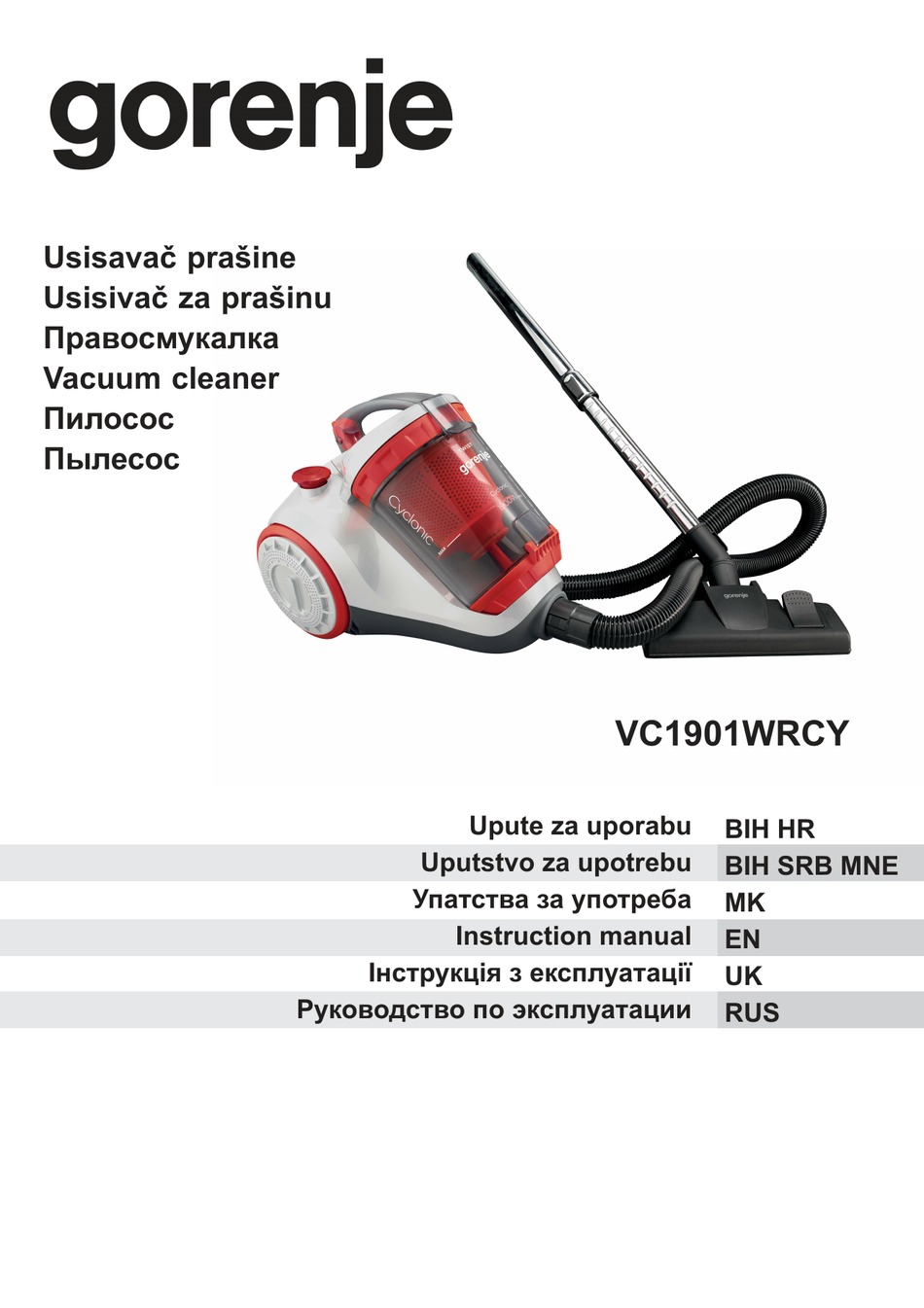 GORENJE VC1901WRCY INSTRUCTION MANUAL Pdf Download ManualsLib