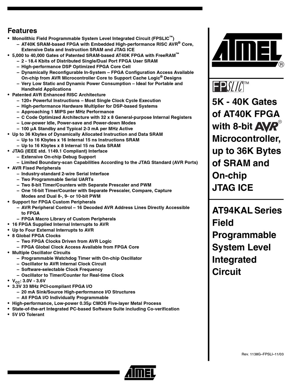 ATMEL FPSLIC AT94KAL SERIES MANUAL Pdf Download | ManualsLib
