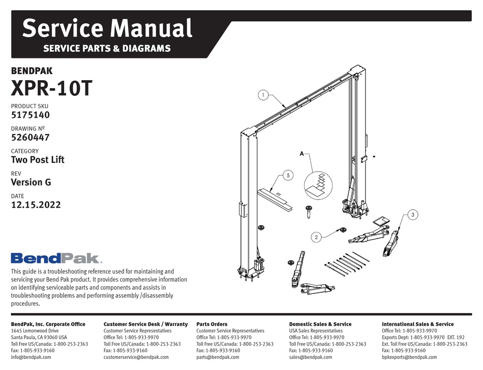 BENDPAK XPR10T SERVICE MANUAL Pdf Download ManualsLib