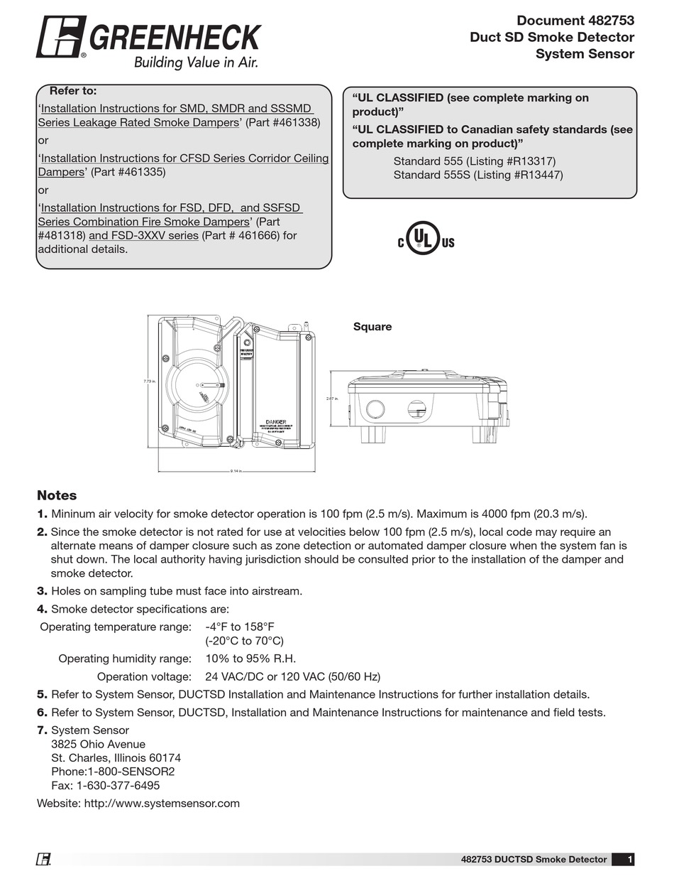 GREENHECK DUCT SD QUICK START MANUAL Pdf Download ManualsLib