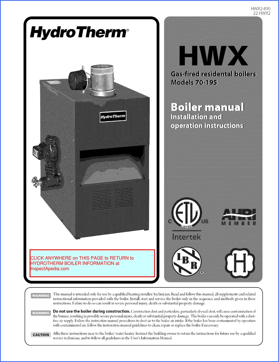HYDROTHERM HWX 70195 MANUAL Pdf Download ManualsLib