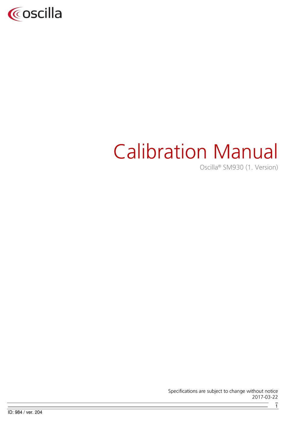 OSCILLA SM930 CALIBRATION MANUAL Pdf Download ManualsLib