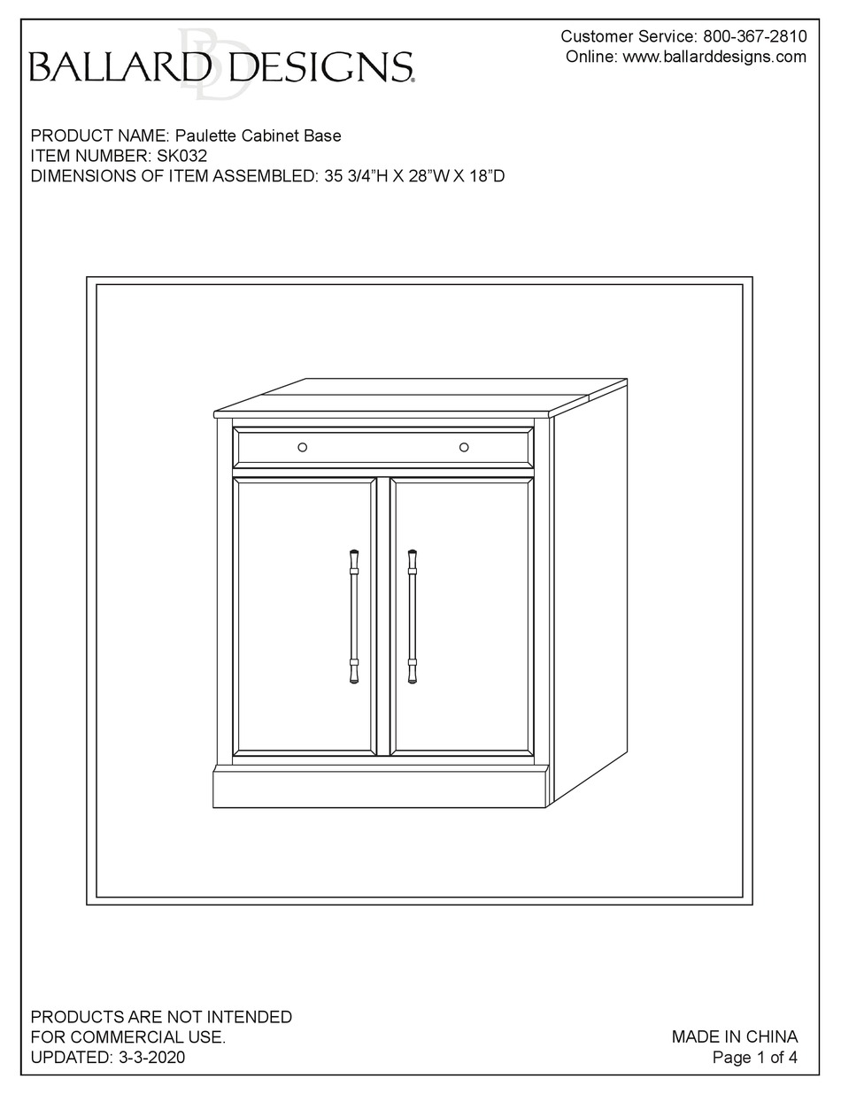 BALLARD DESIGNS PAULETTE SK032 ASSEMBLY INSTRUCTIONS Pdf Download