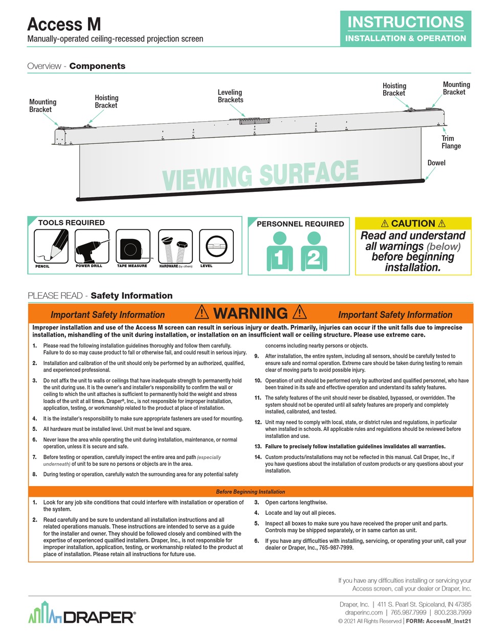DRAPER ACCESS M INSTRUCTIONS Pdf Download ManualsLib