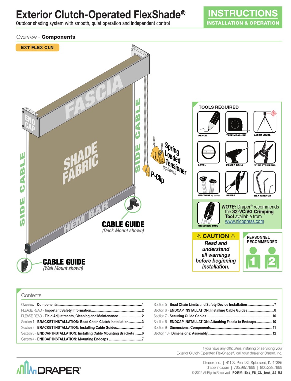 DRAPER FLEXSHADE INSTRUCTIONS INSTALLATION & OPERATION Pdf Download